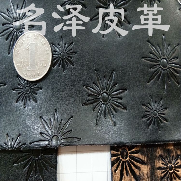 厂家直销1.1mm厚毛底复古仿古擦色太阳花PU人造皮革现货批发