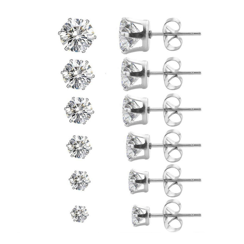 Round six-prong zircon earrings European...