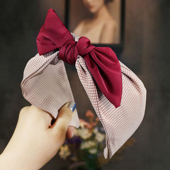Korean Grid Headband Dongdaemun Style Grid Butterfly Hair Accessory Women Versatile Simple Wide Headband Accessory Wholesale