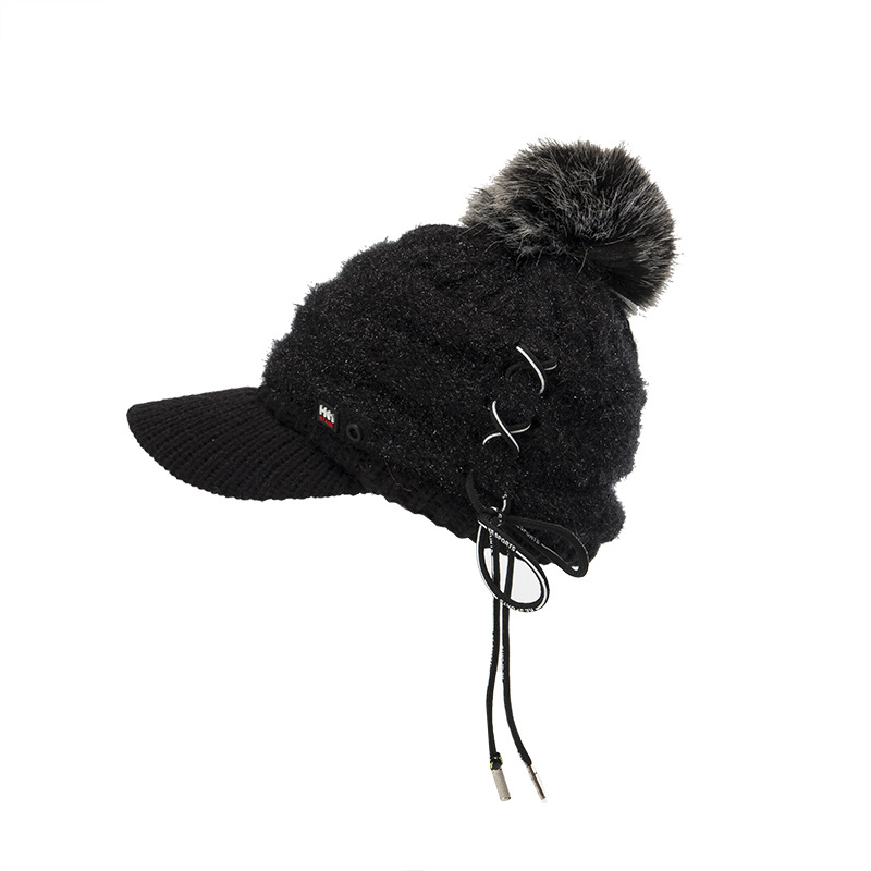 Autunno e inverno edizione coreana nuovo cappello Bailey in lana legato con lingua d'anatra in caldo velluto lavorato a maglia da donna_voghion.com