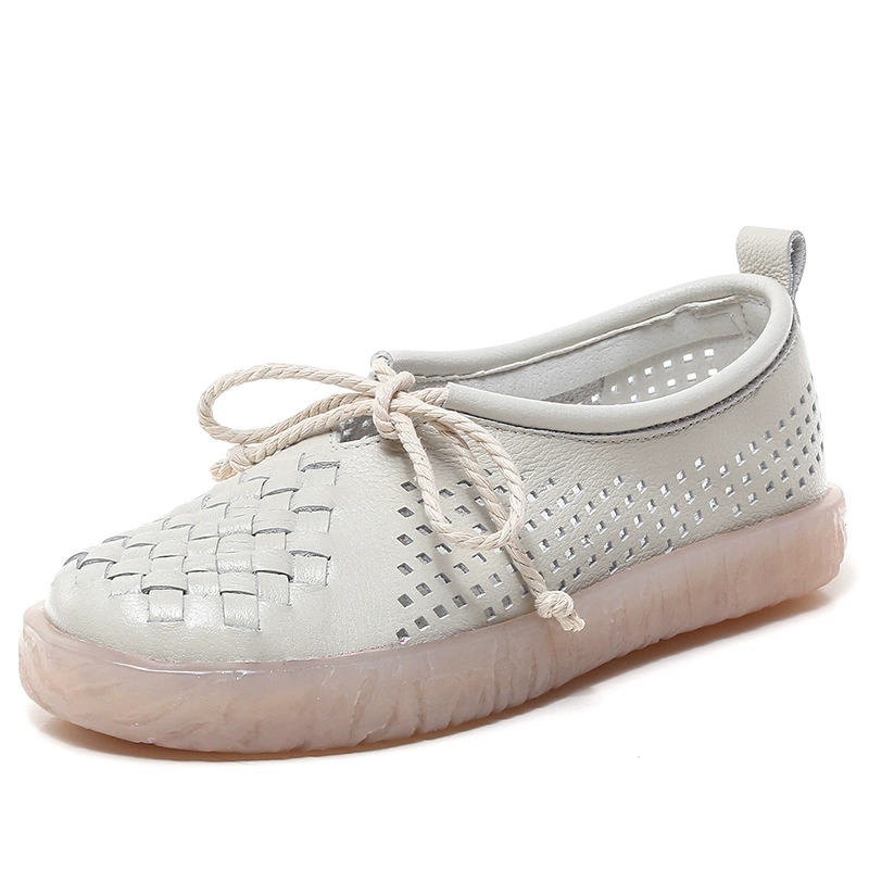Новые туфли для мам на мягкой подошве, женские сандалии с перекрестными ремешками, туфли ручной работы с дырками, женские полые туфли Мори на плоской подошве