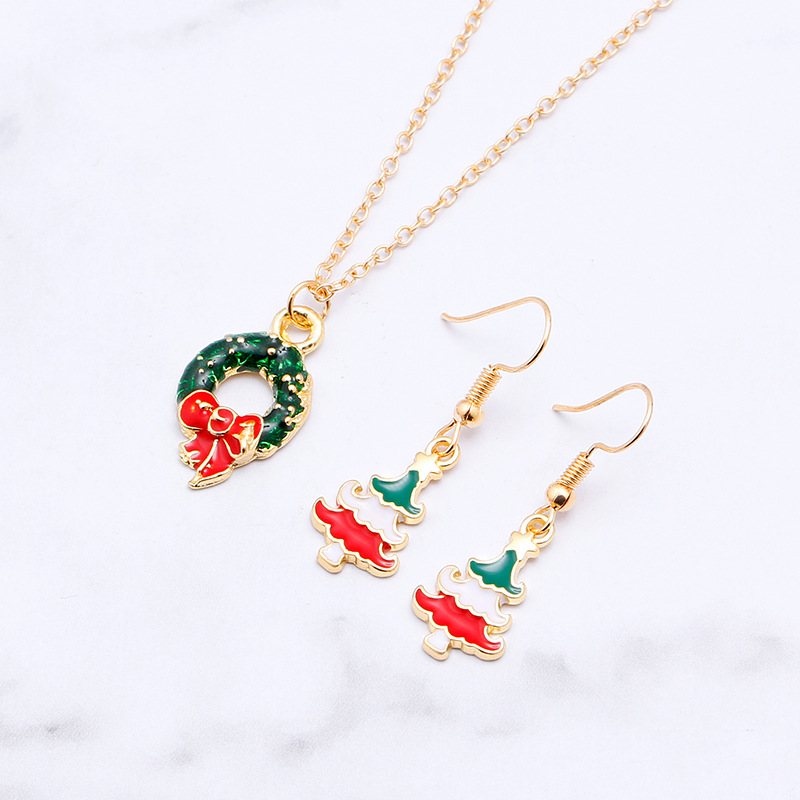 European And American New Ladies Christmas Drip Series Bell Snowman Wreath Santa Claus Necklace And Earrings Suite display picture 35