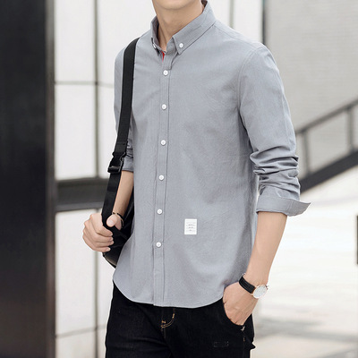 2018秋季新款纯棉衬衫男士韩版时尚修身潮流帅气青年休闲长袖寸衫|ru