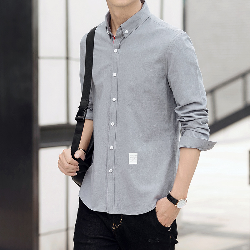 2018秋季新款纯棉衬衫男士韩版时尚修身潮流帅气青年休闲长袖寸衫|ru
