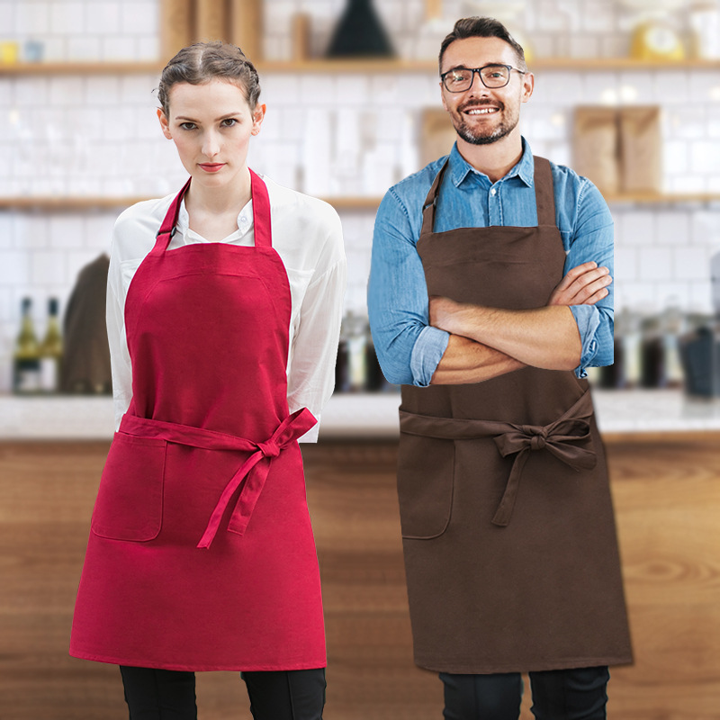 Delantal publicitario de algodón Delantal de moda coreano Cafetería supermercado ropa de trabajo delantal de cocina logotipo personalizado