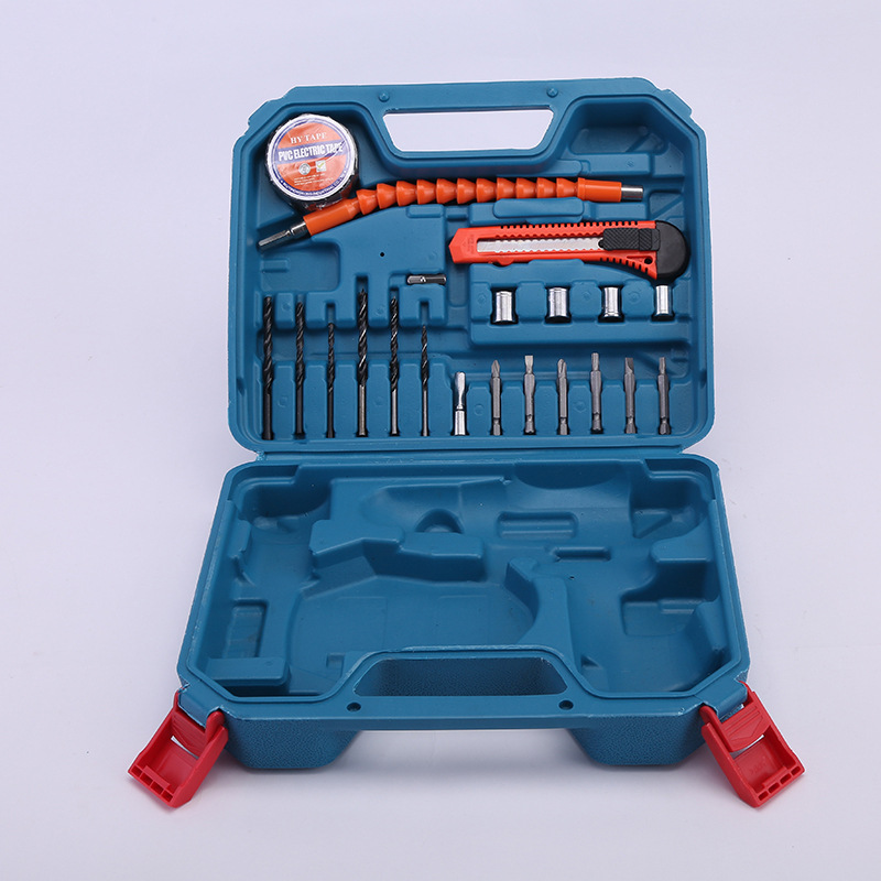 厂家直供配备锂电钻套装 家用五金工具组套tools工具箱制作LOGO