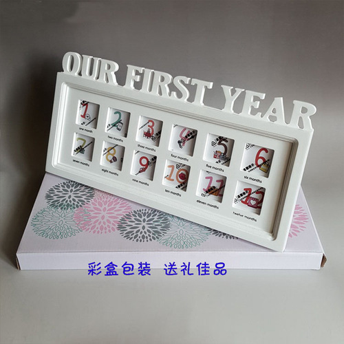 Baby Creative Photo Frame Photo Album Infant Commemorative Album 12 Months Growth Dustproof Wooden Photo Frame Wall Hanging Desktop Handprint