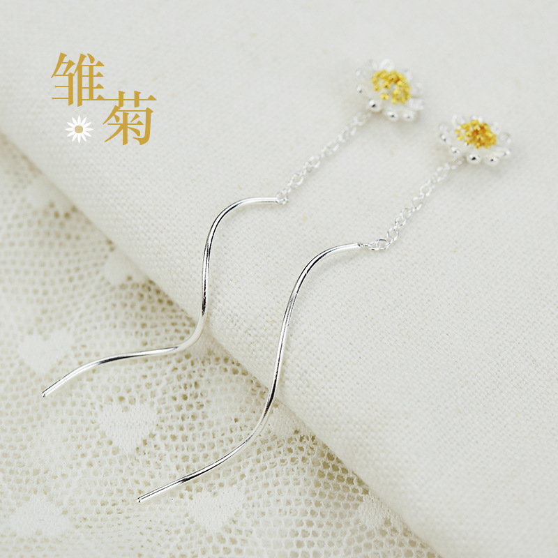 925 pendientes de plata esterlina estilo coreano de moda fresca Margarita pendientes elegantes de las mujeres pendientes largos pendientes