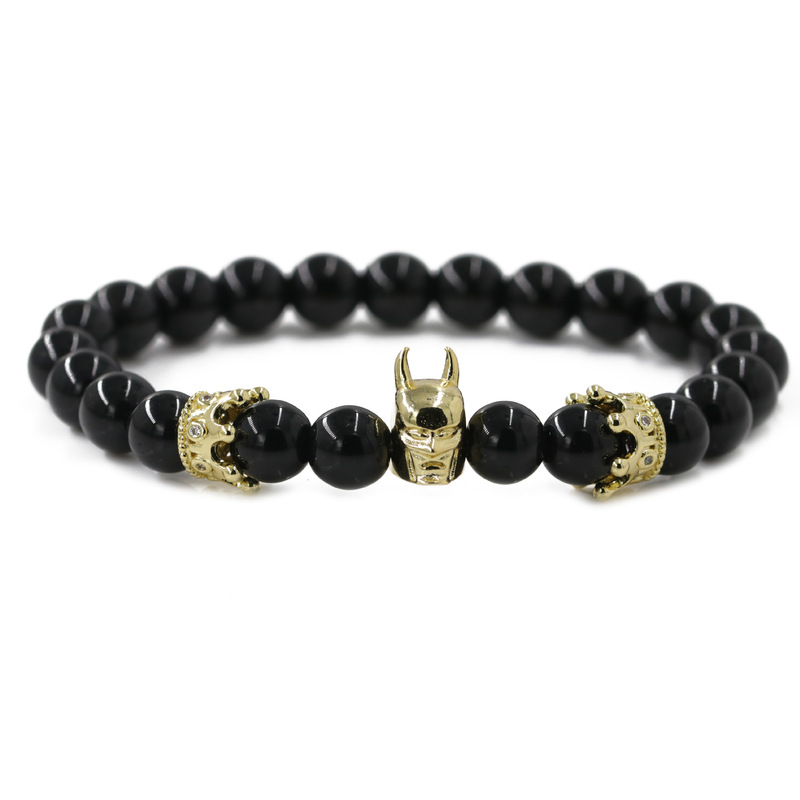 AliExpress Amazon Batman helmet crown bracelet black agate stone men CrownBracelet
