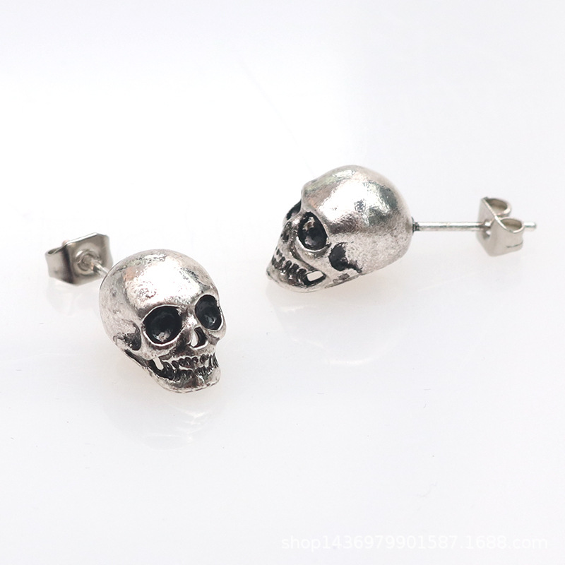 1 Pair Retro Exaggerated Punk Skull Alloy Plating Ear Studs display picture 2