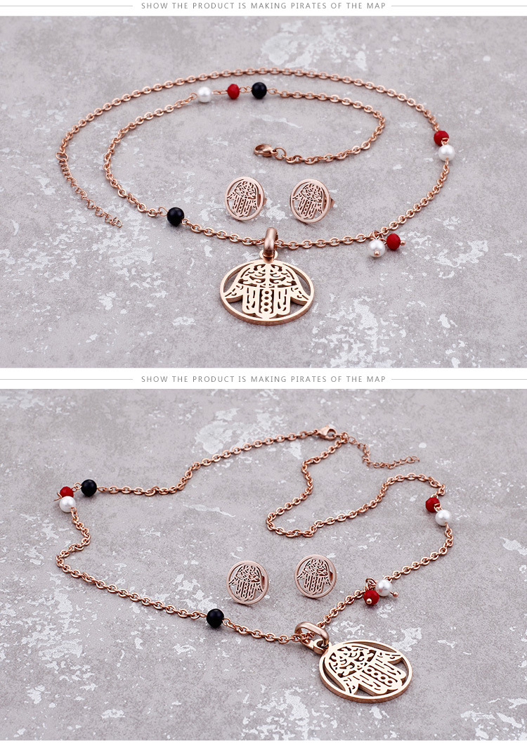 European and American New Set Titanium Steel Stainless Steel Palm round Womenu0027s Fashion Necklace