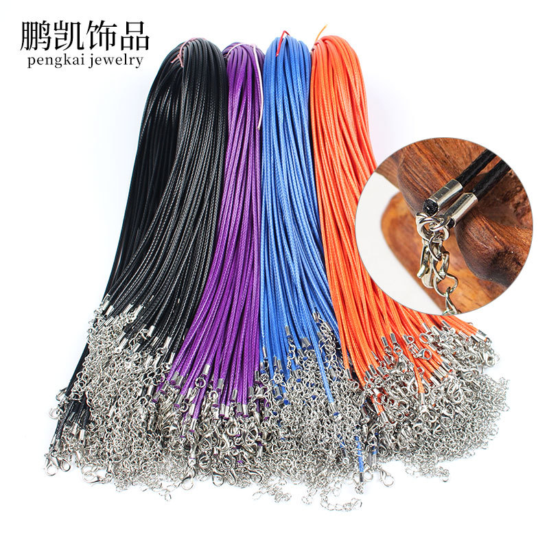 项链绳水晶吊坠绳皮绳黄金珠宝挂绳挂件玉佩款金属夹片蜡绳子配件