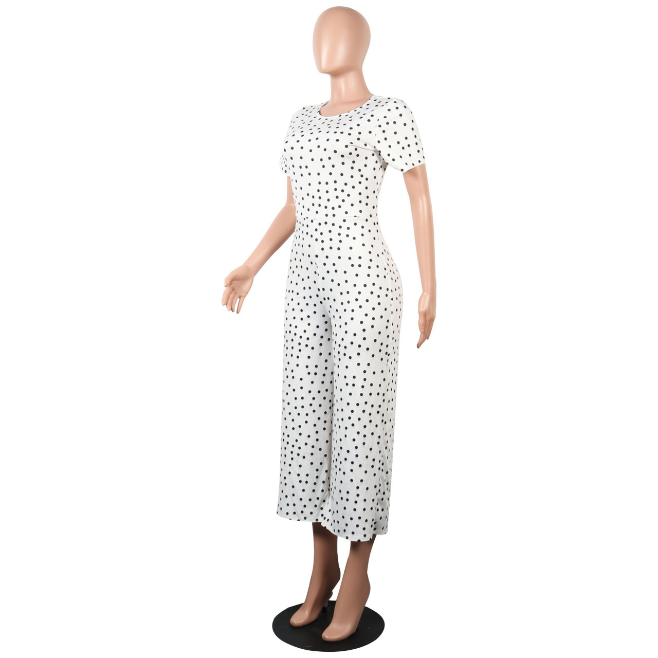 Classic Sexy Polka Dot Round Neck Wide Leg Cropped Pants