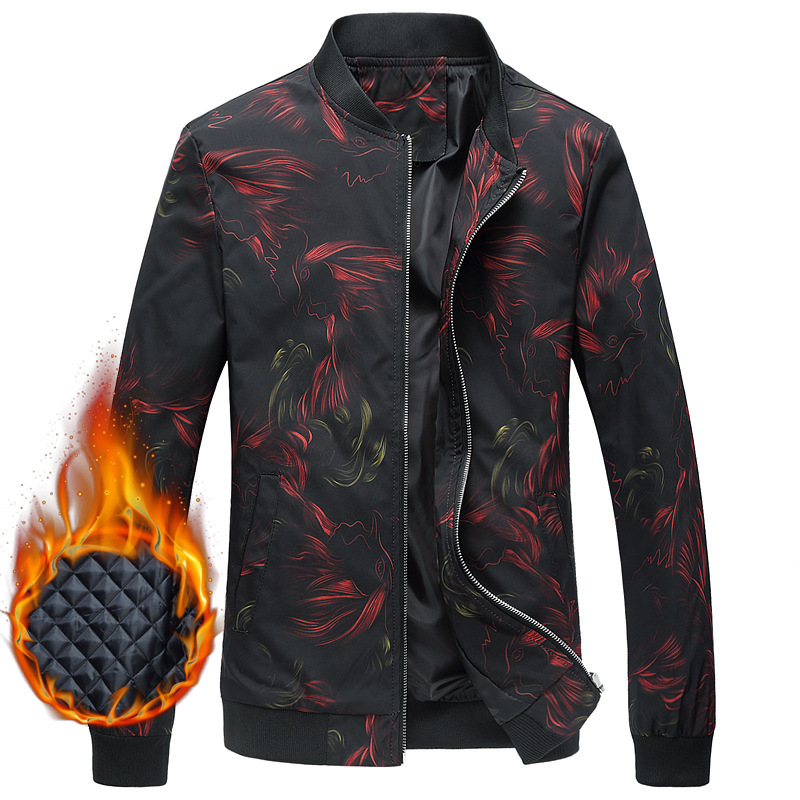 2018 Autumn and Winter New Men's Flower Jacket Plus Large Size Slim Fit Coat Thickened Combination Figure Plus Cotton Jacket Trendy