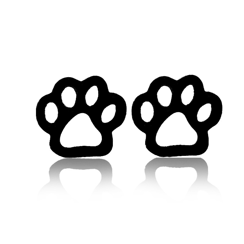 1 Pair Cute Paw Print Stainless Steel Plating Ear Studs display picture 5