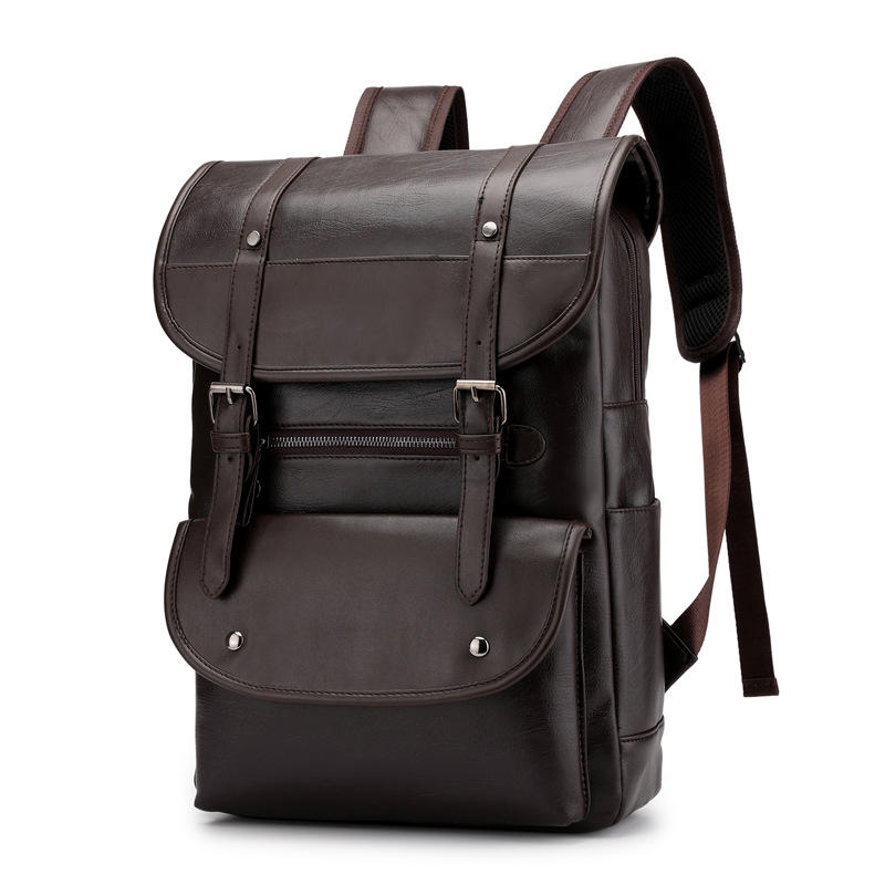 New PU leather for men's leisure, simple and large capacity business computer bag, student backpack_voghion.com