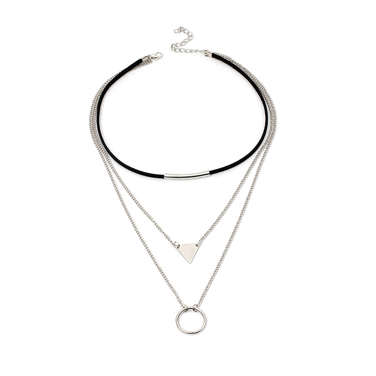 13g Weight Necklace Classification Wedding, Travel Occasion Women'S Gender Gold, Silver Color Fashion Geometric Sequins Triangle Multilayer Korean Velvet Choker Circle Necklace 2