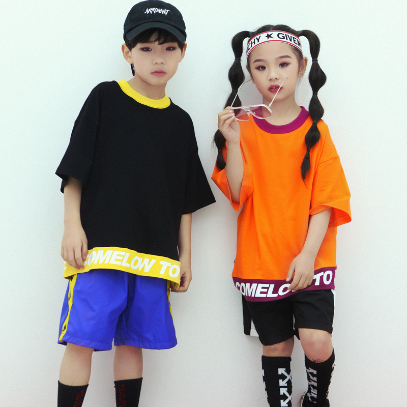 2018 new pattern Street dance for children men and women Hip hop Dancing clothes stage show Short sleeved shorts suit