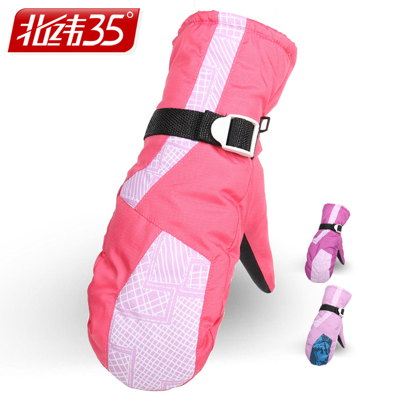 北纬35冬季包指女款连指亚马逊户外骑行保暖防滑防水滑雪手套代发|ms