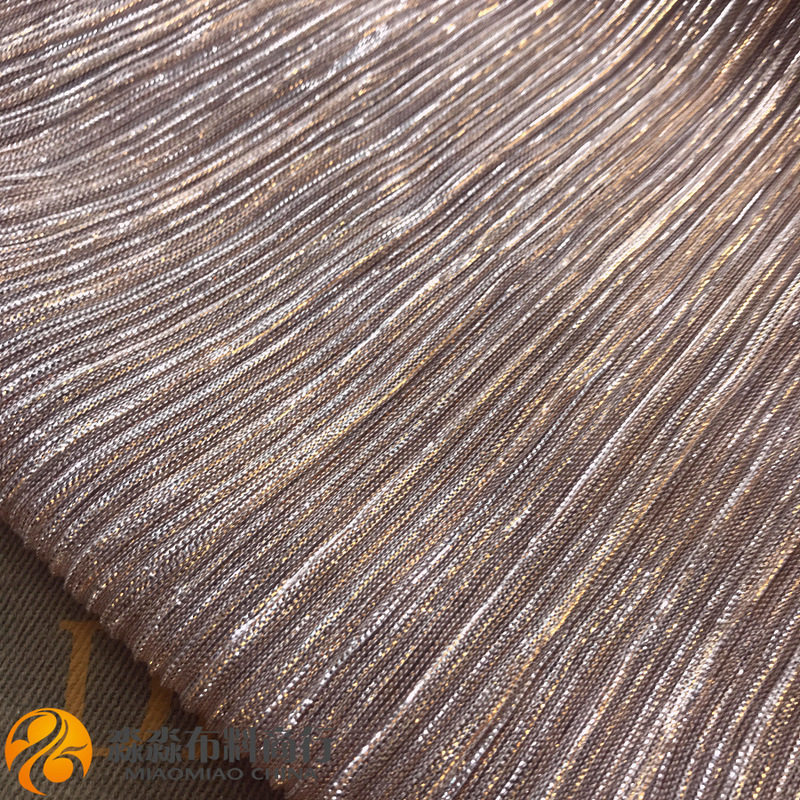 New Spring and Summer Electro-Optical Fabric Champagne-Colored Gold Silk Ultra-Fine Pleated Mesh Fabric See-Through Nightclub Wear Wrinkled Fabric New Spring and Summer Electro-Optical Fabric Champagne-Colored Gold Silk Ultra-Fine Pleated Mesh Fabric See-Through Nightclub Wear Wrinkled Fabric