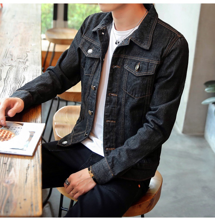 Men Lapel Collar Flap Pocket Buttoned Denim Jacket