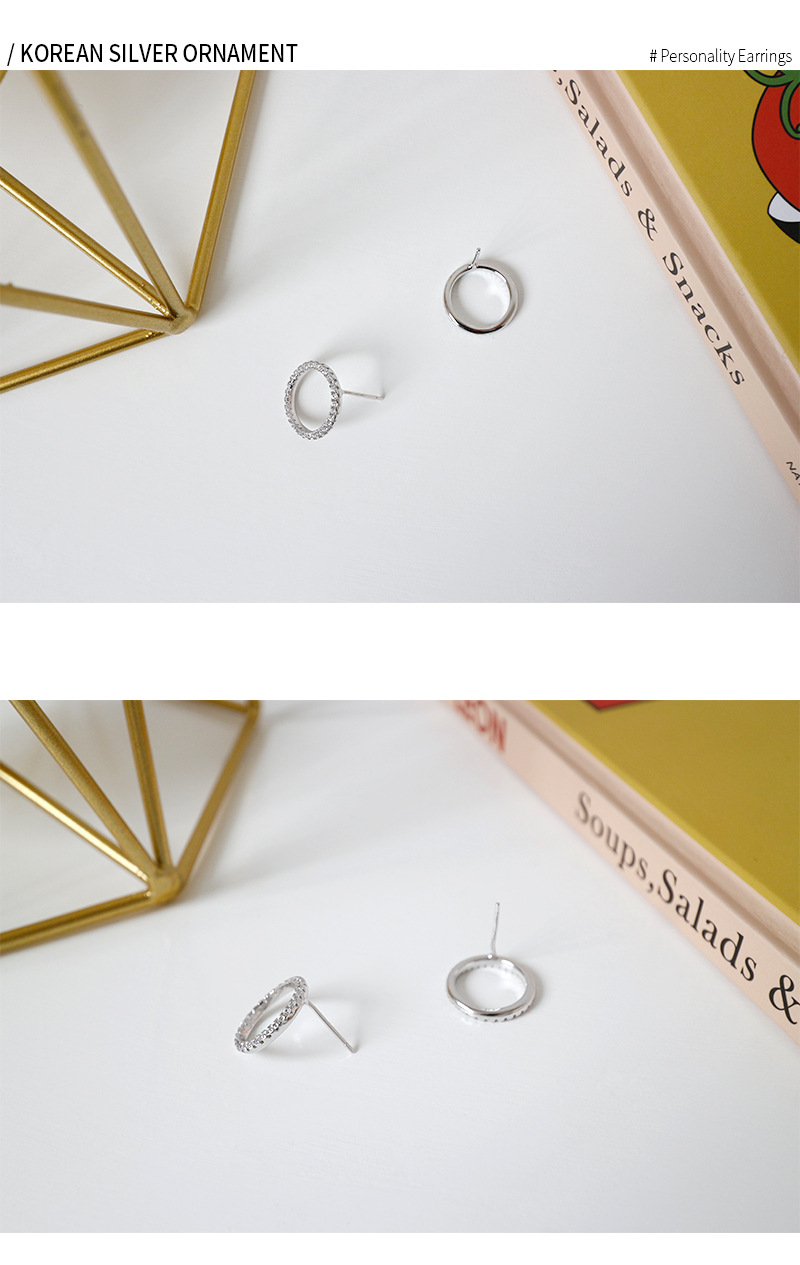 Ea012 Korean Version Of S925 Sterling Silver Micro-inlaid Zircon Hollow Geometric Circle Earrings display picture 10