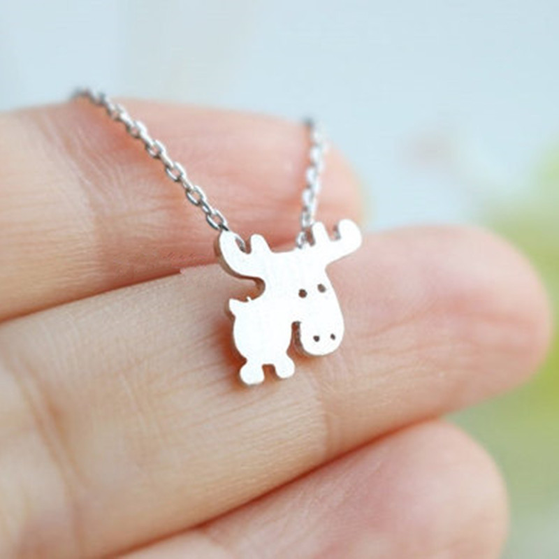 Exclusif Pour Croix-frontière Animal Elk Renne Moose Pendentif Collier Protection De L'environnement Or-plaqué Argent Cerf De Bande Dessinée Clavicule Chaîne display picture 2