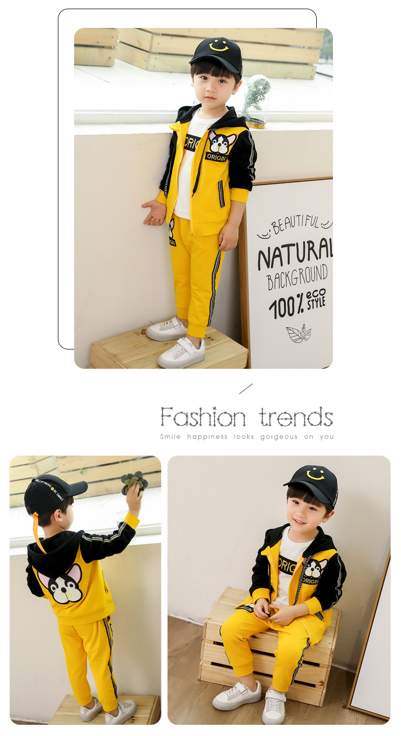Boys Spring and Autumn 2022 New Clothing Korean Edition Children's Cartoon Dog Three piece Set_voghion.com