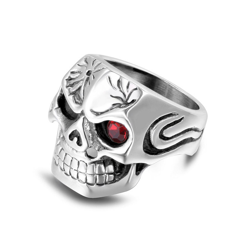Non-mainstream jewelry red eye grimace skull titanium steel ring flowers and plants stainless steel ring nightclub trendy man SA898