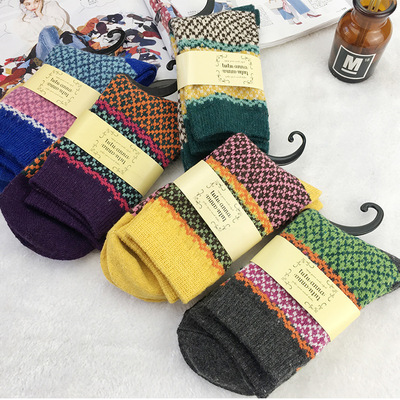 秋冬新品爆款高档加厚保暖女士兔羊毛袜子多点文艺民族风羊绒女袜|ru