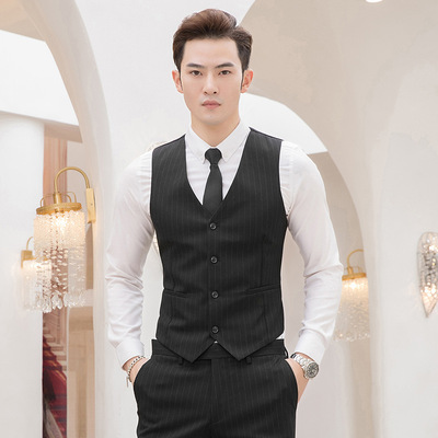 2018 New winter fashion man stripe suit Vest Korean Edition Gentleman leisure time Self cultivation Vest wholesale