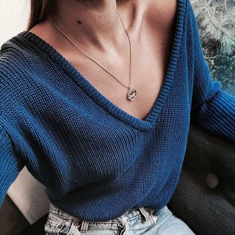 Deep V-Neck Long Sleeve Sweater