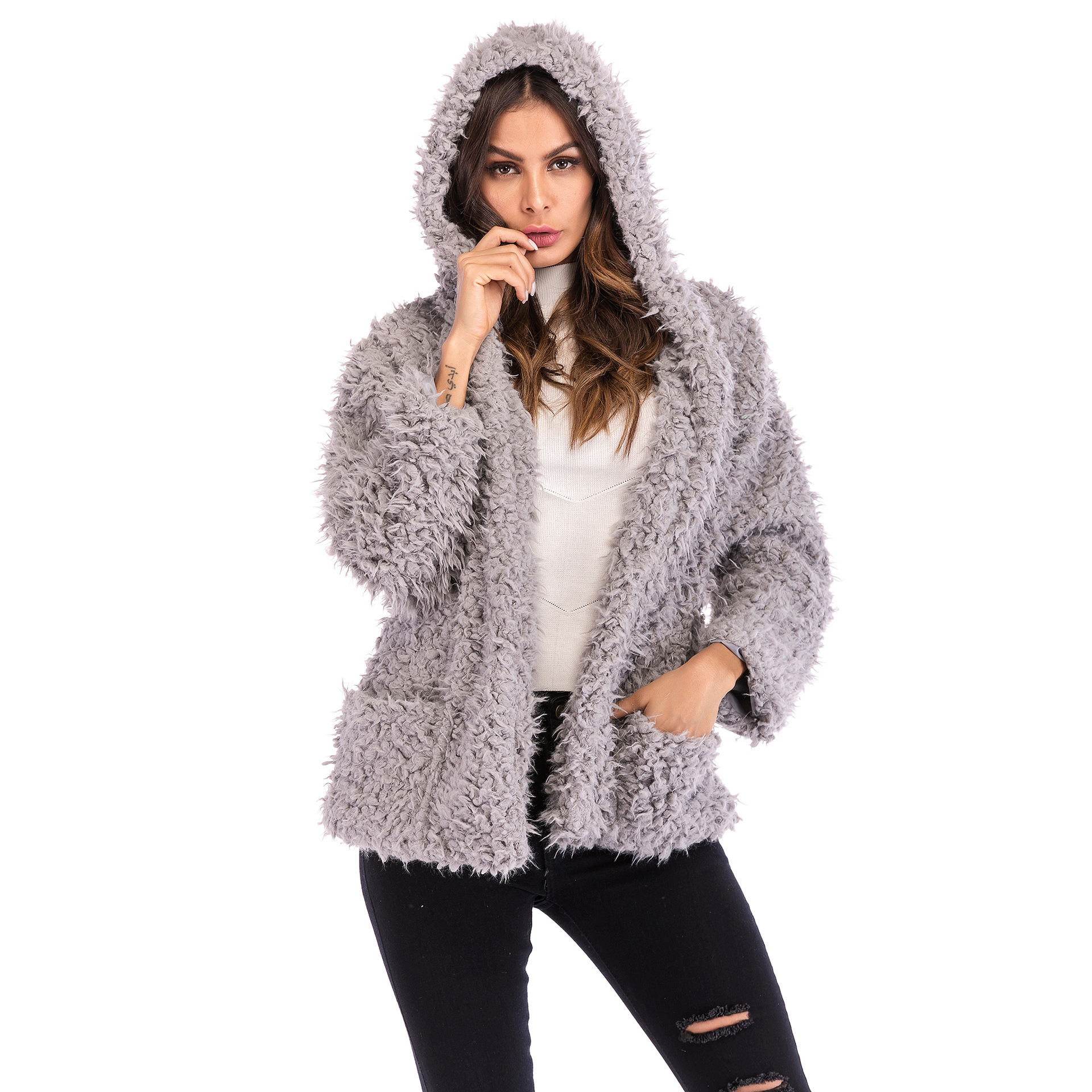 solid color warmth thickened plush coat nihaostyles clothing wholesale NSYYF88572