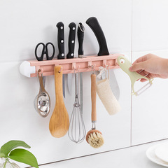 Multipurpose kitchen wheat straw six-hook hole-free adhesive kitchen knife storage rack wall-mounted knife holder