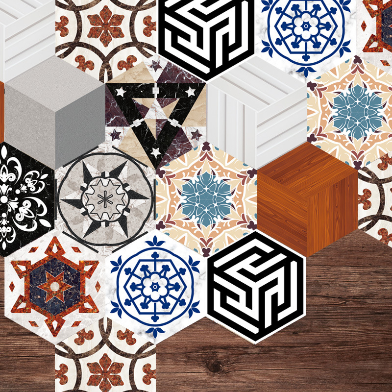 Thickened Hexagonal Tile Floor Stickers European Pattern Wear-resistant And Scratch-resistant Floor Decoration P V C Waterproof Self-adhesive