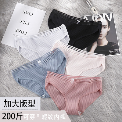 日系螺纹棉加肥加大女士内裤 胖MM200斤纯棉裆运动三角裤厂家直销