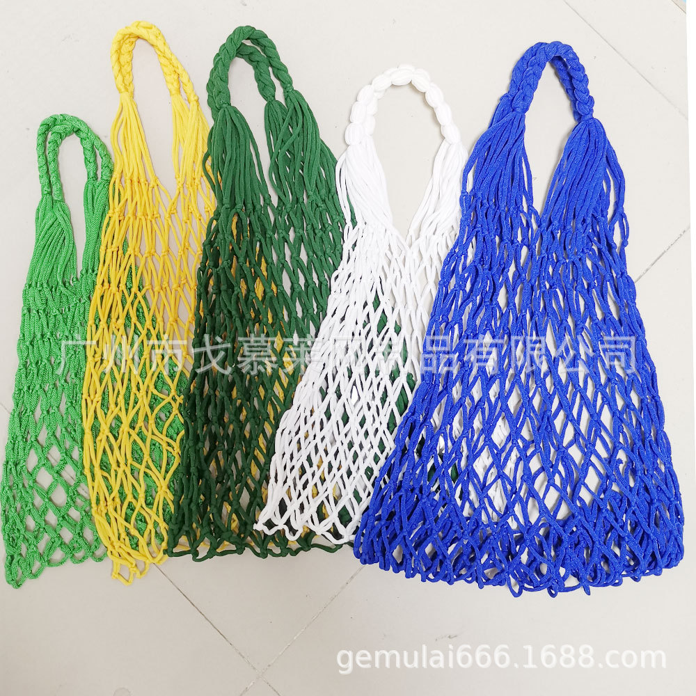 customized manual weave Bag supermarket Shopping fruit Netbag environmental protection Polyester fiber Fishing net Shopping bag Multi-Color