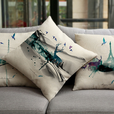 新款抱枕 夢幻麋鹿系列辦公室靠腰床頭棉麻抱枕時尚耐磨靠墊定制