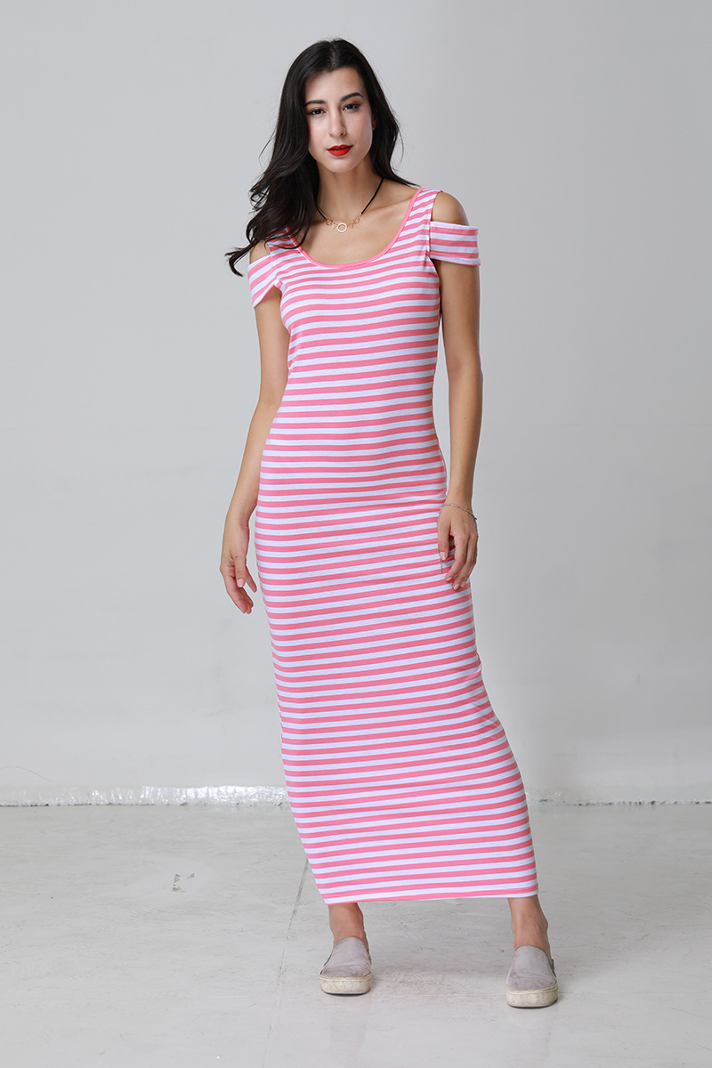 Summer Womens Maxi Dress Striped Color Block Off Shoulder Elegant Style Perfect for Parties and Events Wholesale
