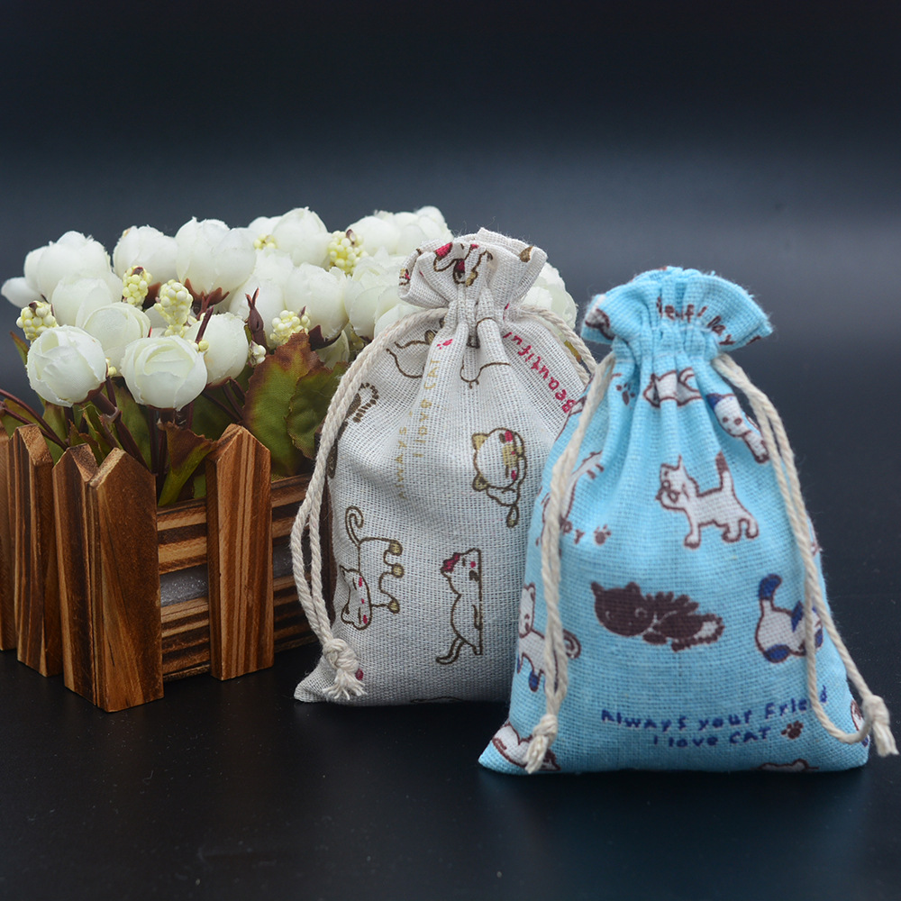 現貨印花棉布束口袋 抽繩碎花棉麻旅行收納袋端午香包香囊空袋