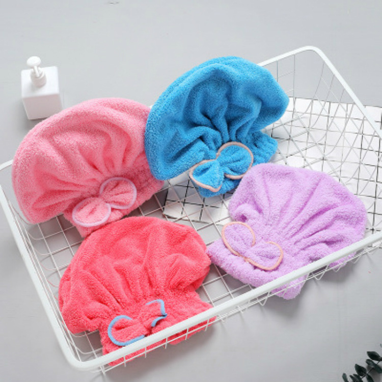 No-pelusa súper absorbente de lana de coral de secado de pelo gorra de microfibra lindo arco círculo de pelo de secado de champú tapa