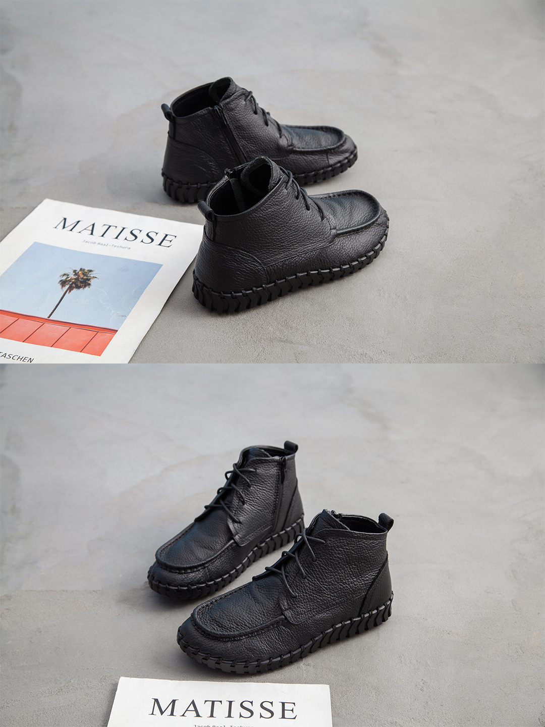 ShoeVault Xinrui 2023 Autumn Winter New Retro Short Soft Sole Comfortable Genuine Leather Flat Casual Single Boots Cotton Shoes_voghion.com