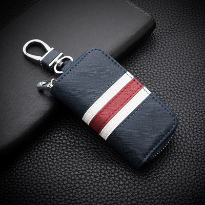 Factory Direct car key case striped zipper bag car remote control protective case key case (Car key bag) - blue