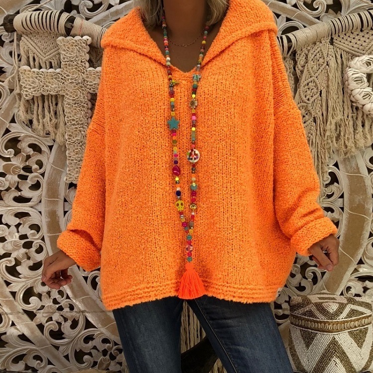 Women's knitted sweater coat casual hooded pullover girl_voghion.com