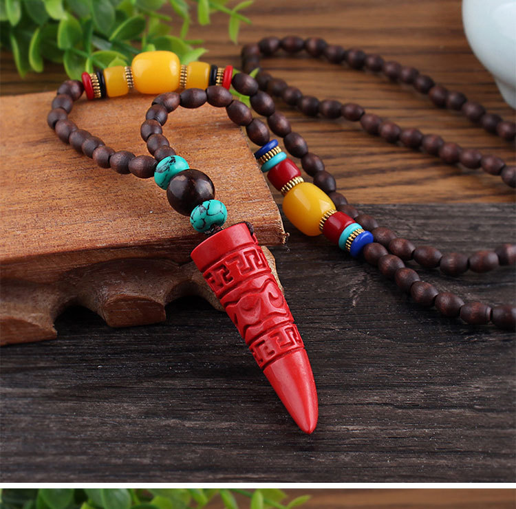 Ethnic Style Water Droplets Wood Beaded Unisex Pendant Necklace 1 Piece display picture 4