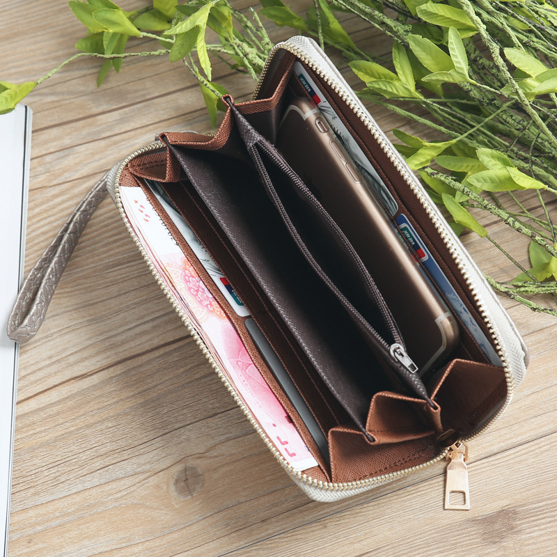 72g Weight Polyester Lining Material Zipper Closure Type Business Occasion Pu Leather Material Solid Color Pattern Unisex Gender Square Shape Khaki, Rose Red, Pink, Purple, Blue, Silver, Bronze, Black Color Korean Woven Pattern Wallet 16