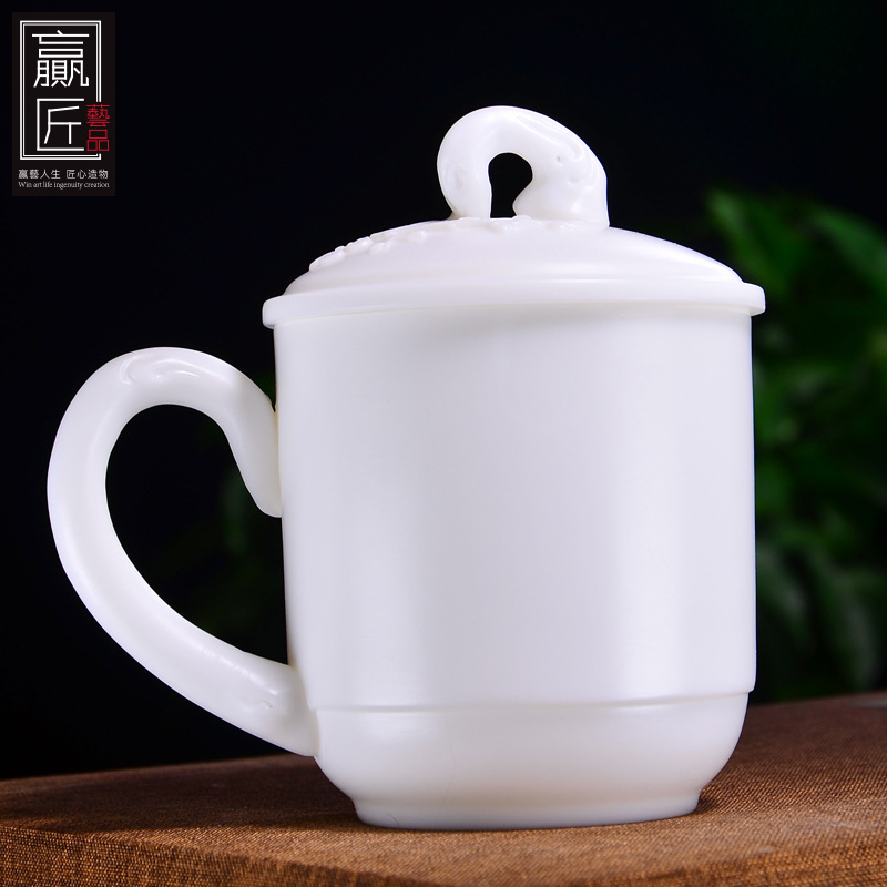 Winjiang Dehua famoso maestro hecho a mano de cerámica Oficina taza Jade porcelana Plain Plum Blossom agua personal regalo apoyo