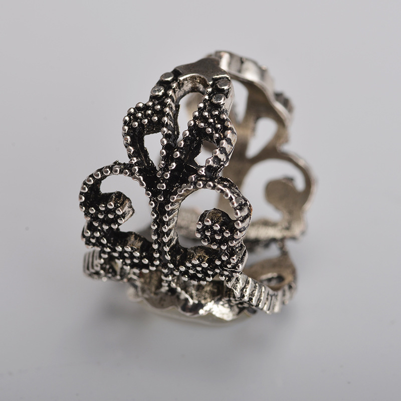 Retro Openwork White Large Gemstone Ring Opening Adjustable Rings Unisex display picture 4