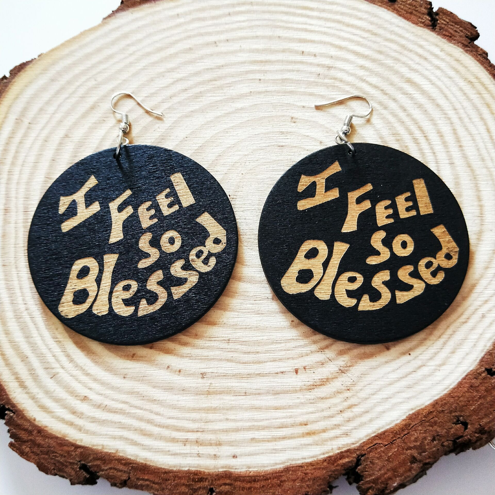 Retro Engraving Printing Wooden Earrings display picture 4