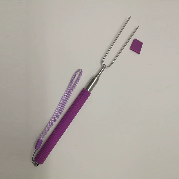 Extending stainless steel barbecue fork color silicone barbecue fork 7 section of telescopic mushroom pork barbecue tool wholesale